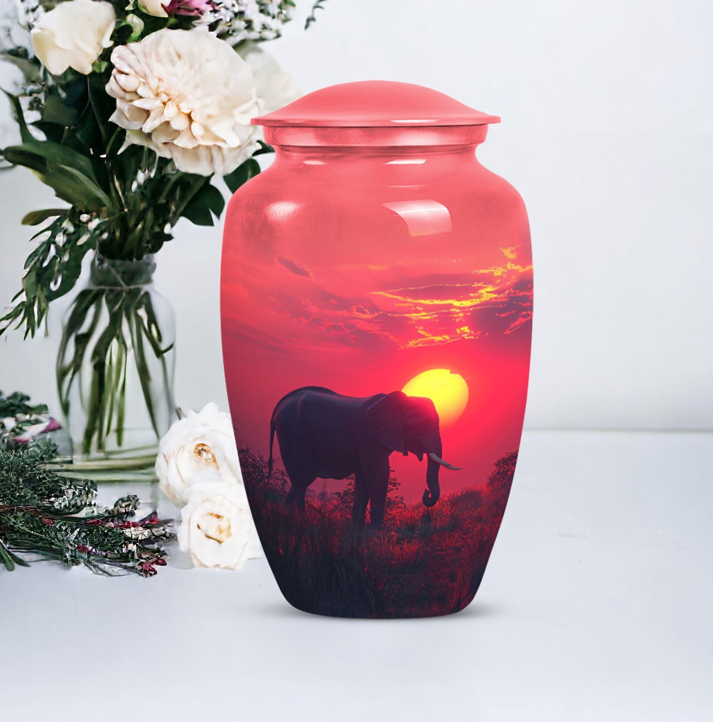  elephant urn with butterfly theme, 