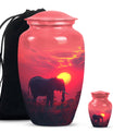 Elephant Theme Large Urn With 1 Keepsake Urn