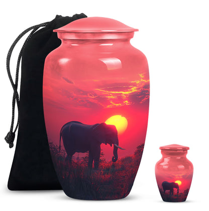 Elephant Theme Large Urn With 1 Keepsake Urn