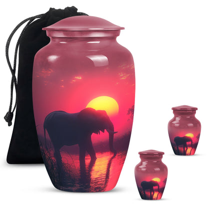 Elephant Theme Large Urn With 2 Keepsake Urn