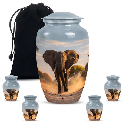 Elephant Theme Large Urn With 4 Keepsake Urn
