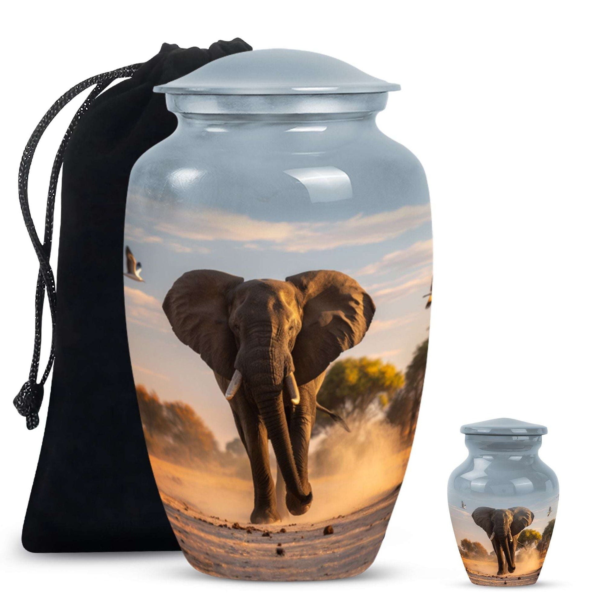 Elephant Theme Large Urn With 1 Keepsake Urn