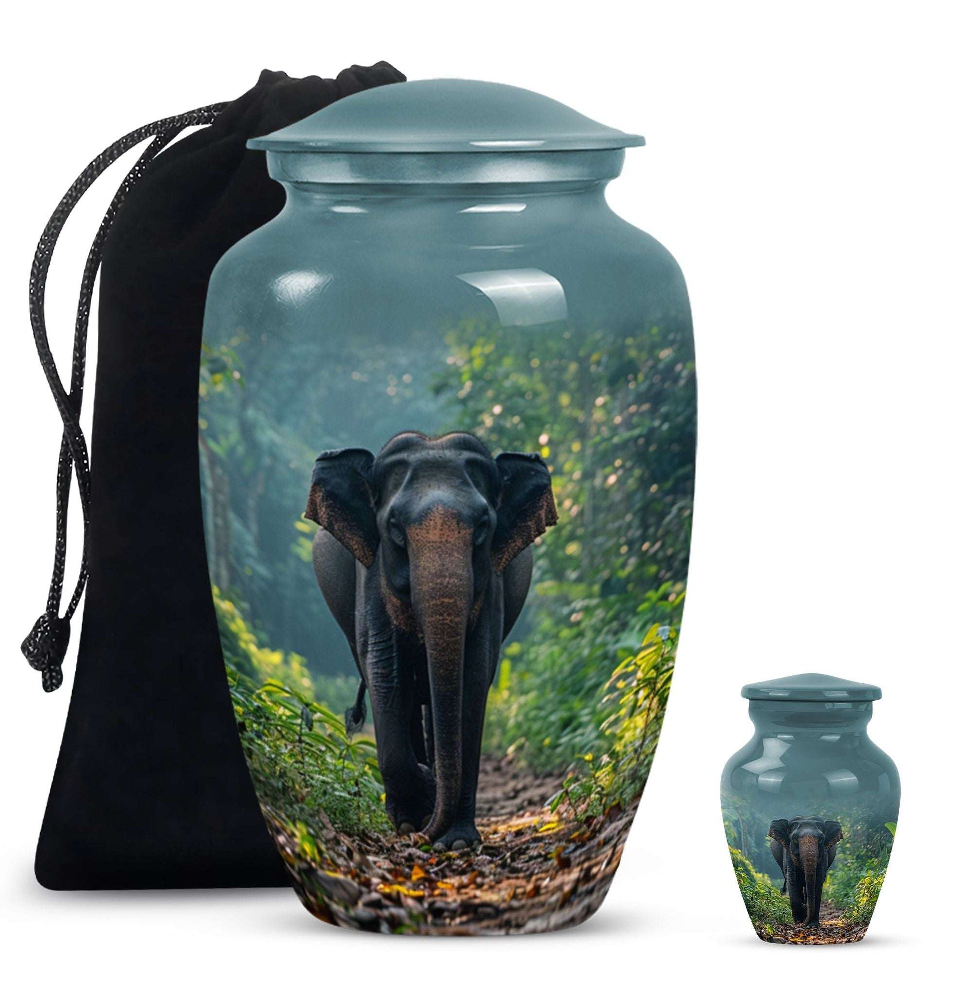 Elephant Theme Large Urn With 1 Keepsake Urn