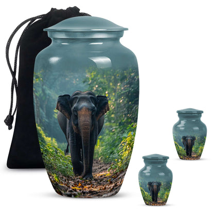 Elephant Theme Large Urn With 2 Keepsake Urn
