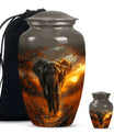 Elephant Theme Large Urn With 1 Keepsake Urn