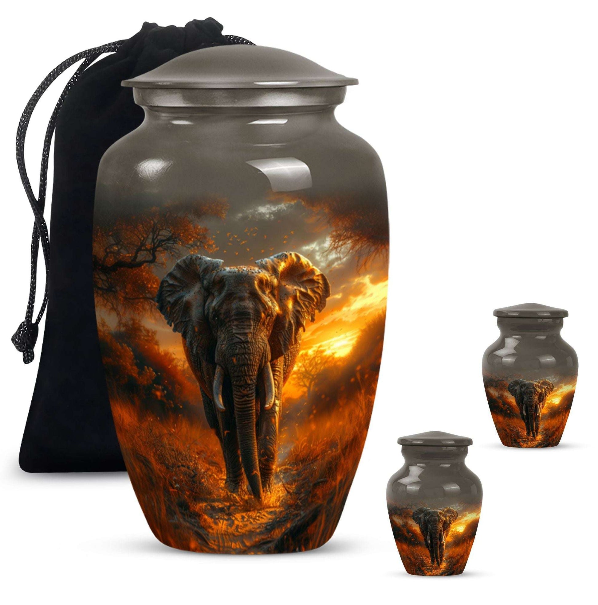 Elephant Theme Large Urn With 2 Keepsake Urn