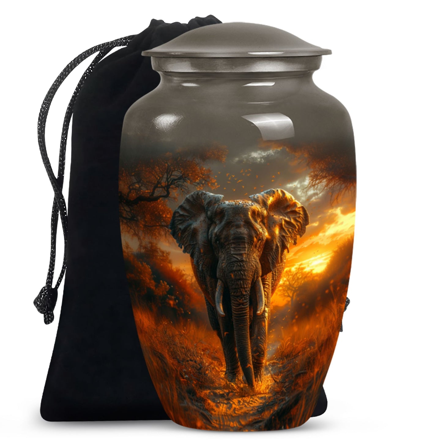 Classic 10 inch Elephant Urn, aluminium, butterfly theme