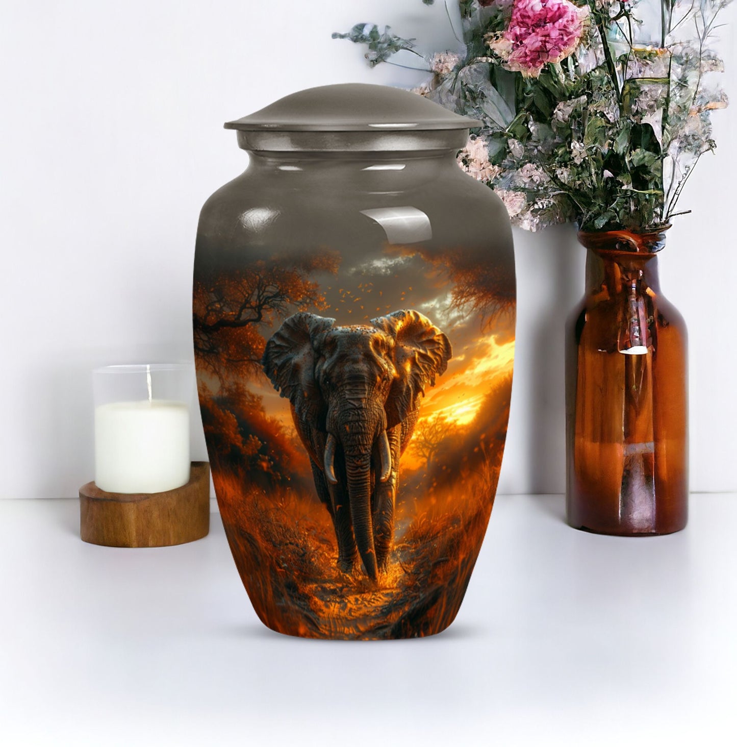 Classic 10 inch Elephant Urn, aluminium, butterfly theme