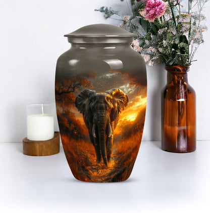 Classic 10 inch Elephant Urn, aluminium, butterfly theme