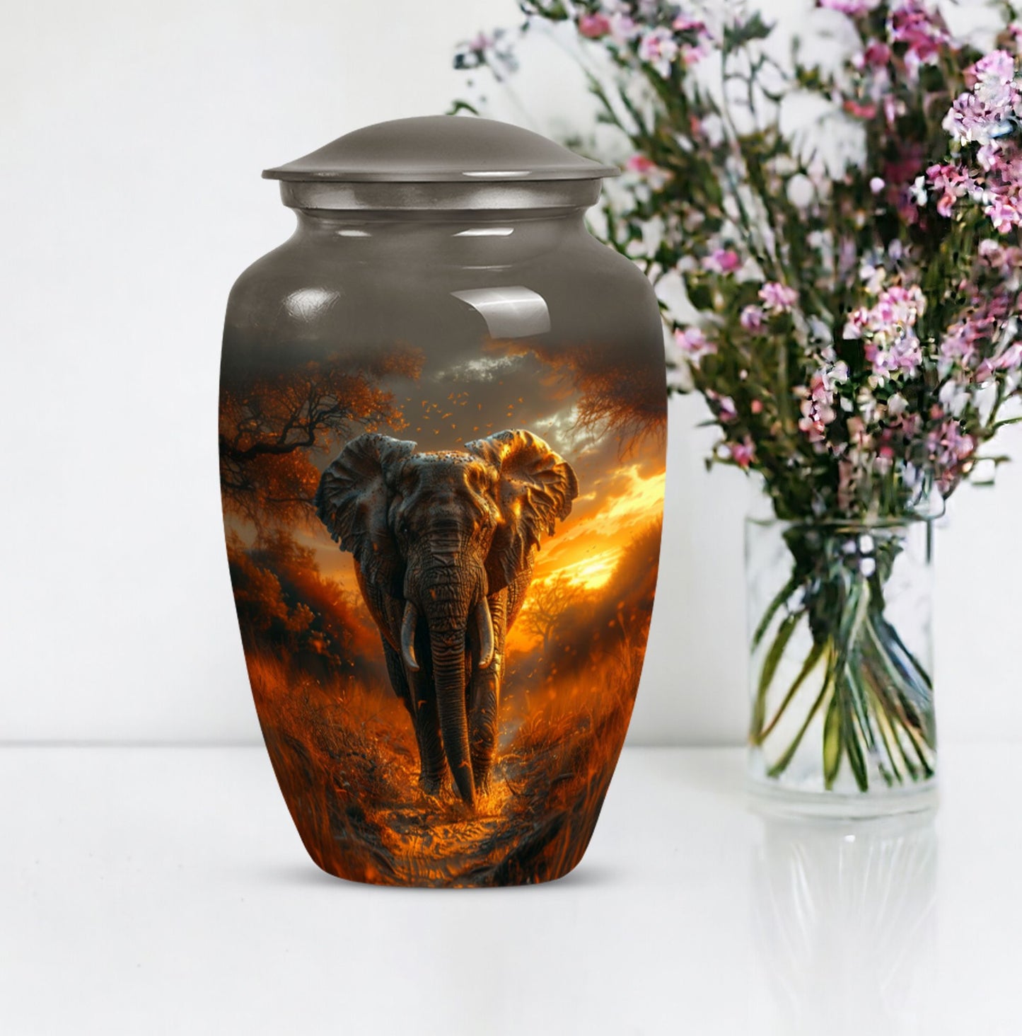 Classic 10 inch Elephant Urn, aluminium, butterfly theme