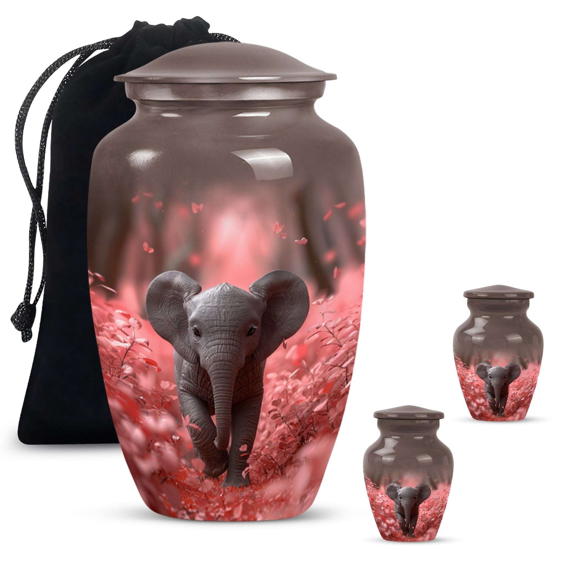 Elephant Theme Large Urn With 2 Keepsake Urn