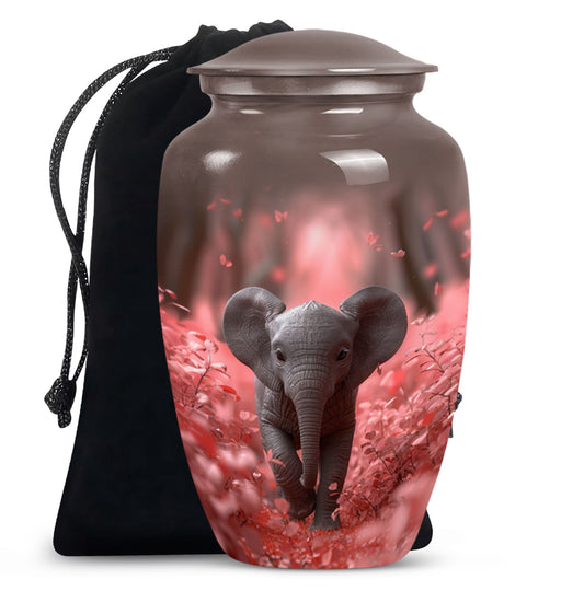 10-inch Elephant Urn in aluminium with butterfly theme