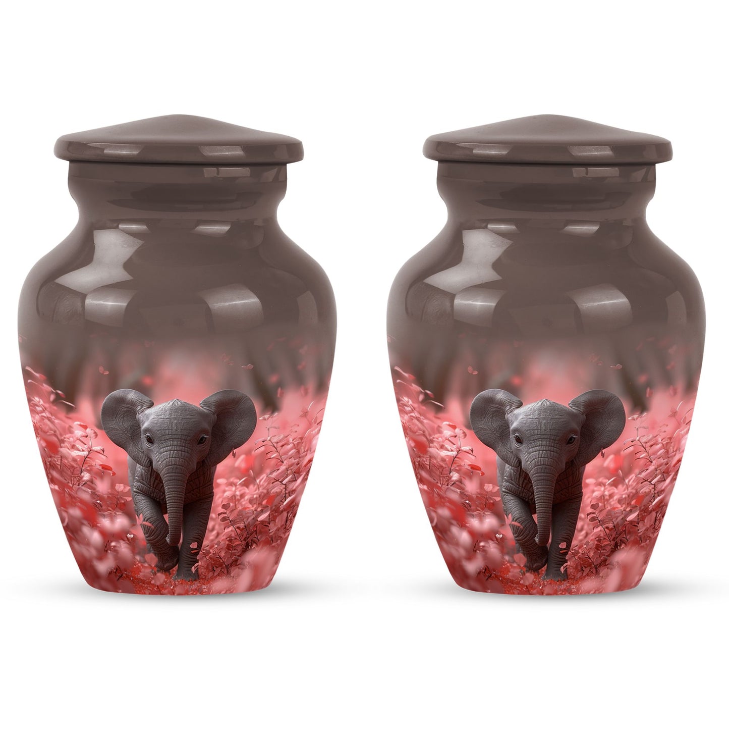 10-inch Elephant Urn in aluminium with butterfly theme