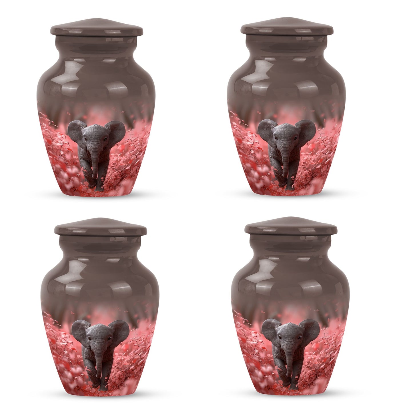10-inch Elephant Urn in aluminium with butterfly theme