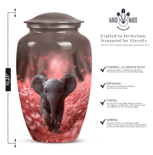 10-inch Elephant Urn in aluminium with butterfly theme