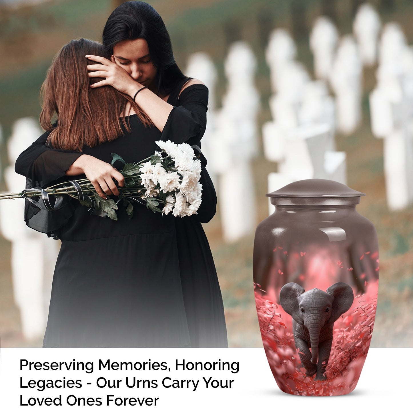 10-inch Elephant Urn in aluminium with butterfly theme