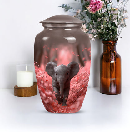 10-inch Elephant Urn in aluminium with butterfly theme