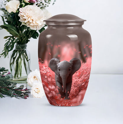 10-inch Elephant Urn in aluminium with butterfly theme