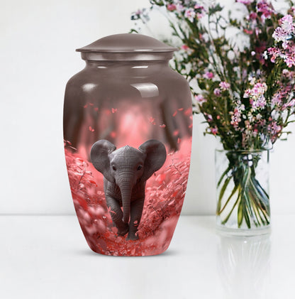 10-inch Elephant Urn in aluminium with butterfly theme