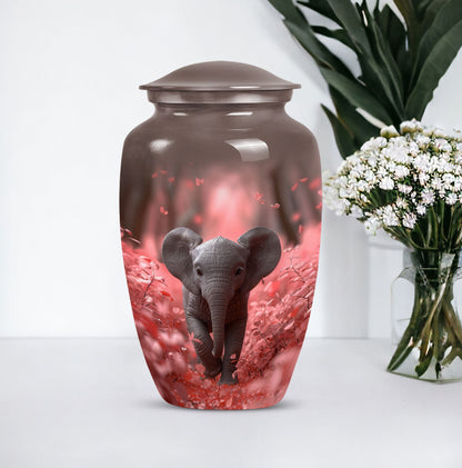 10-inch Elephant Urn in aluminium with butterfly theme