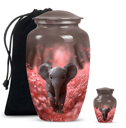 10-inch Elephant Urn in aluminium with butterfly theme