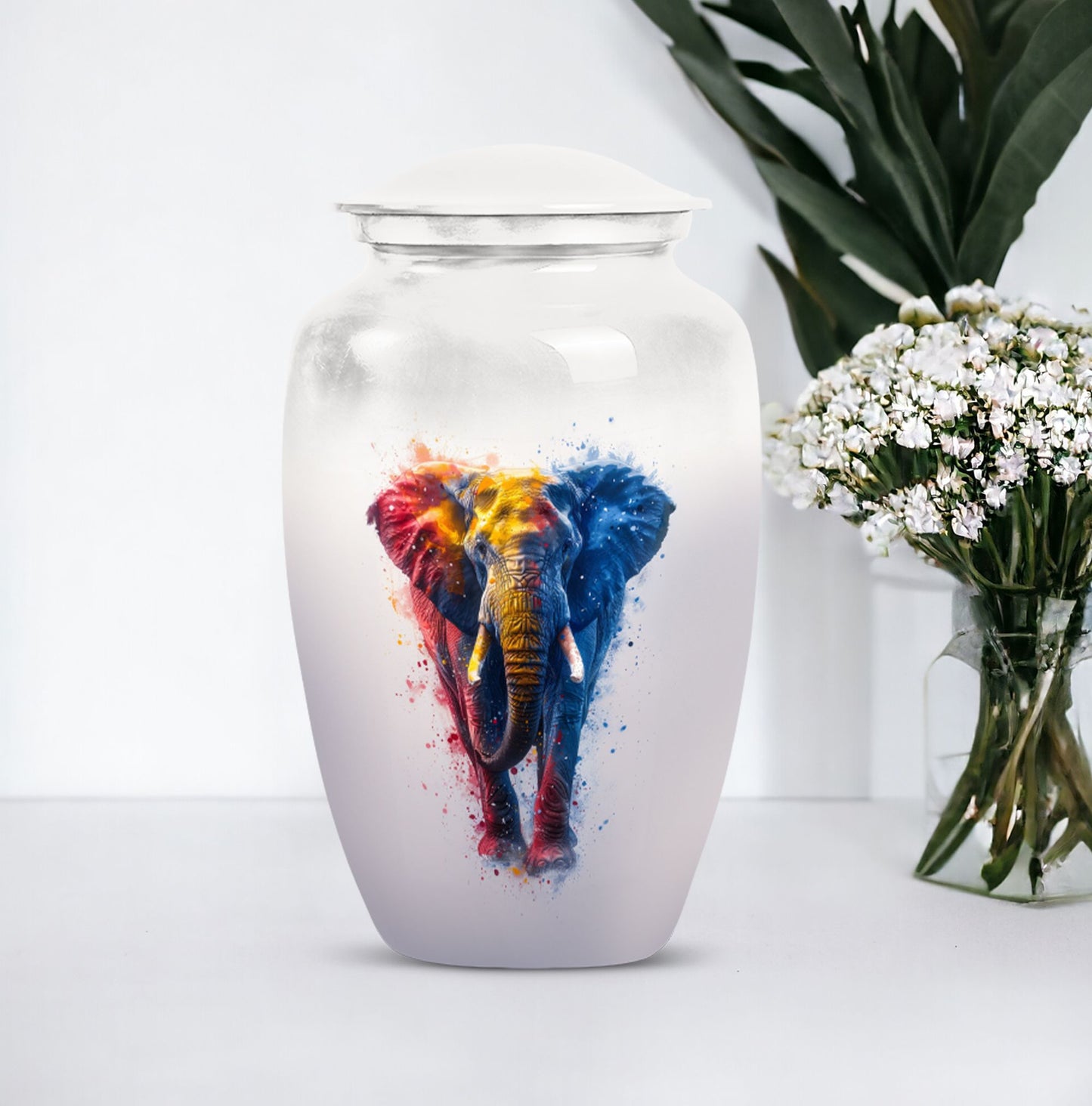 10 inch Classic Elephant Urn with Butterfly
