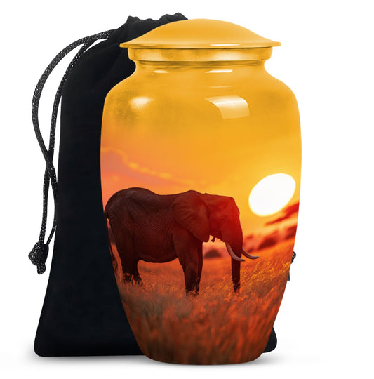 Classic 10-inch Elephant Urn, large aluminium cremation urn.