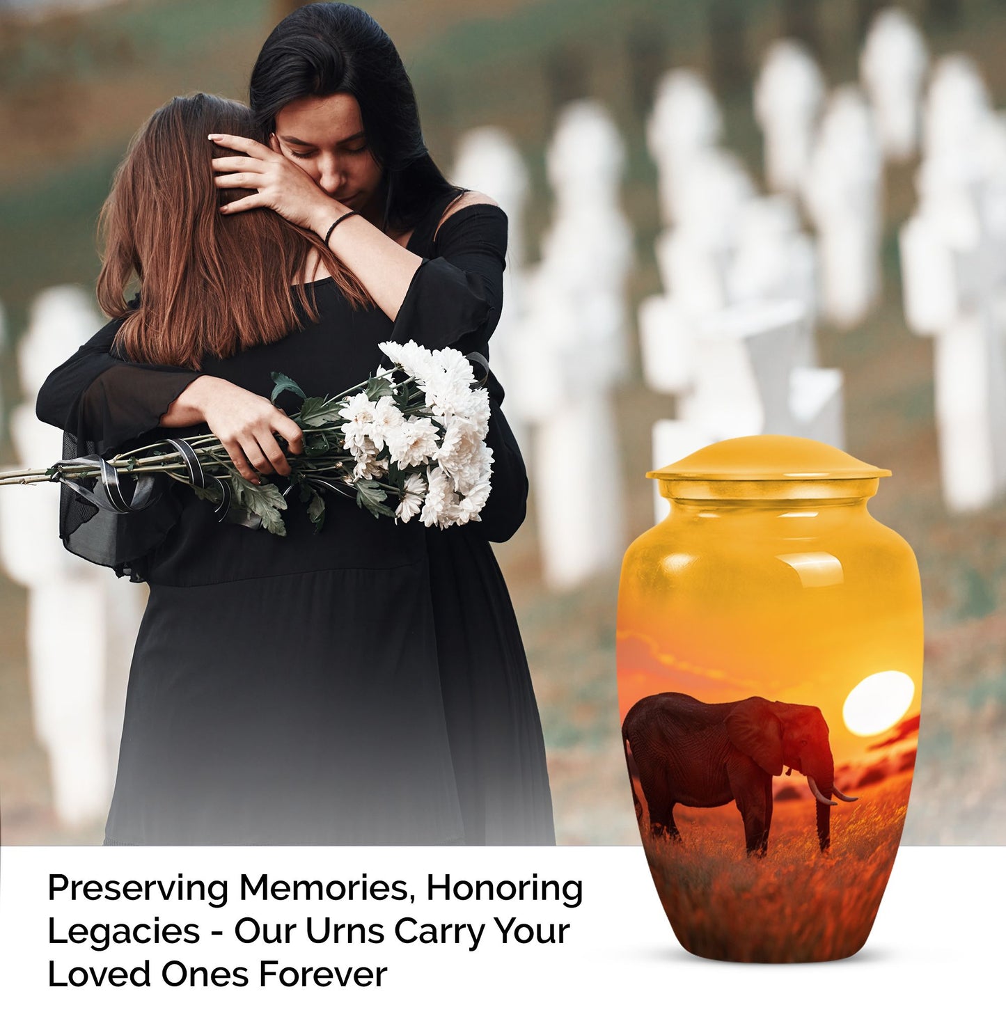 Classic 10-inch Elephant Urn, large aluminium cremation urn.