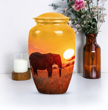 Classic 10-inch Elephant Urn, large aluminium cremation urn.
