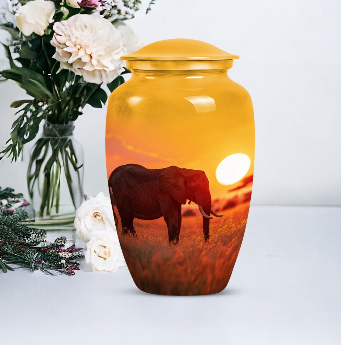 Classic 10-inch Elephant Urn, large aluminium cremation urn.