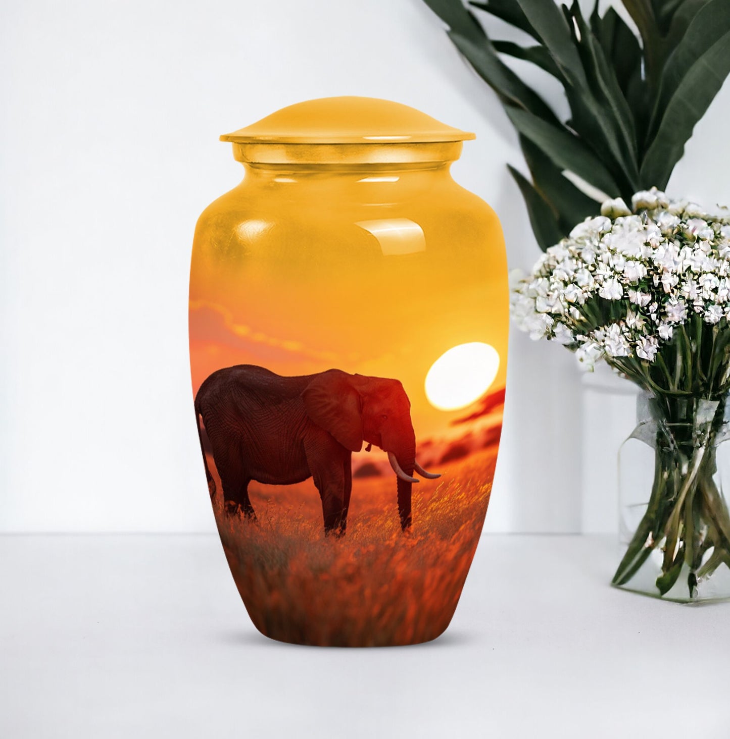 Classic 10-inch Elephant Urn, large aluminium cremation urn.