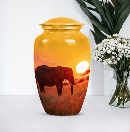 Classic 10-inch Elephant Urn, large aluminium cremation urn.