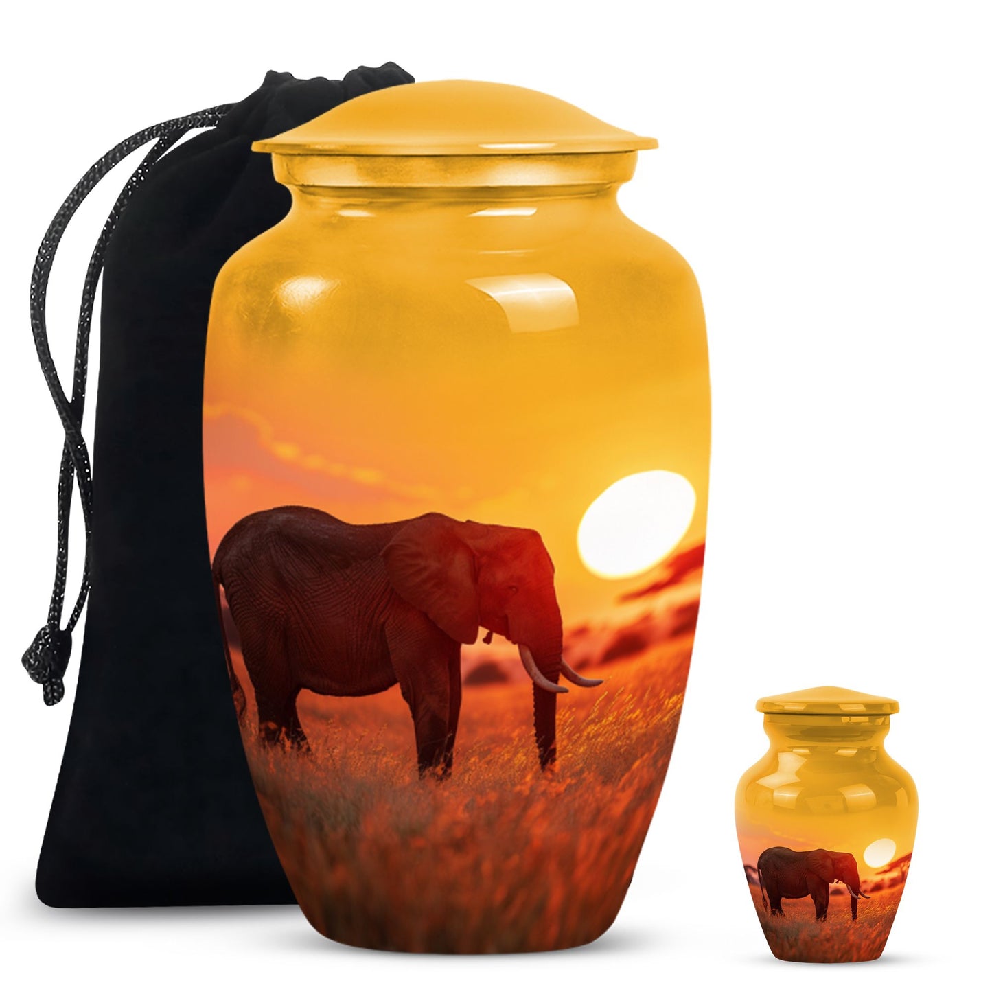 Classic 10-inch Elephant Urn, large aluminium cremation urn.