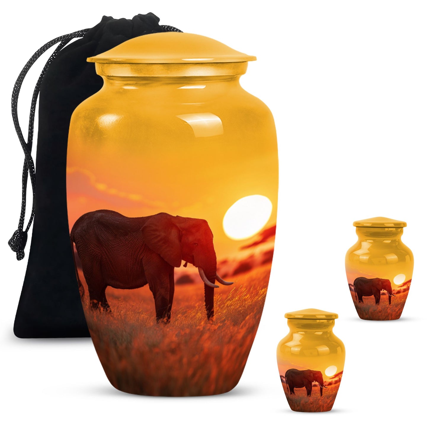 Classic 10-inch Elephant Urn, large aluminium cremation urn.