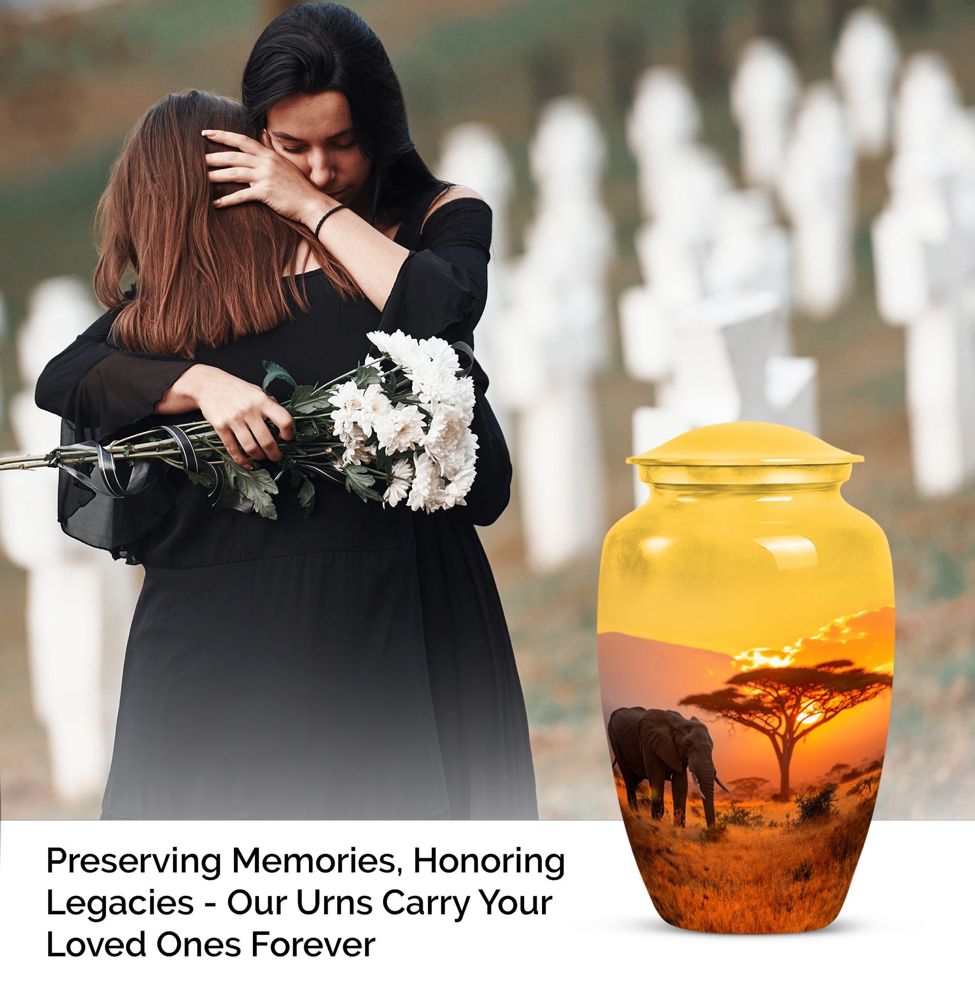 Elephant Urn with Butterfly theme for men's memorial, 