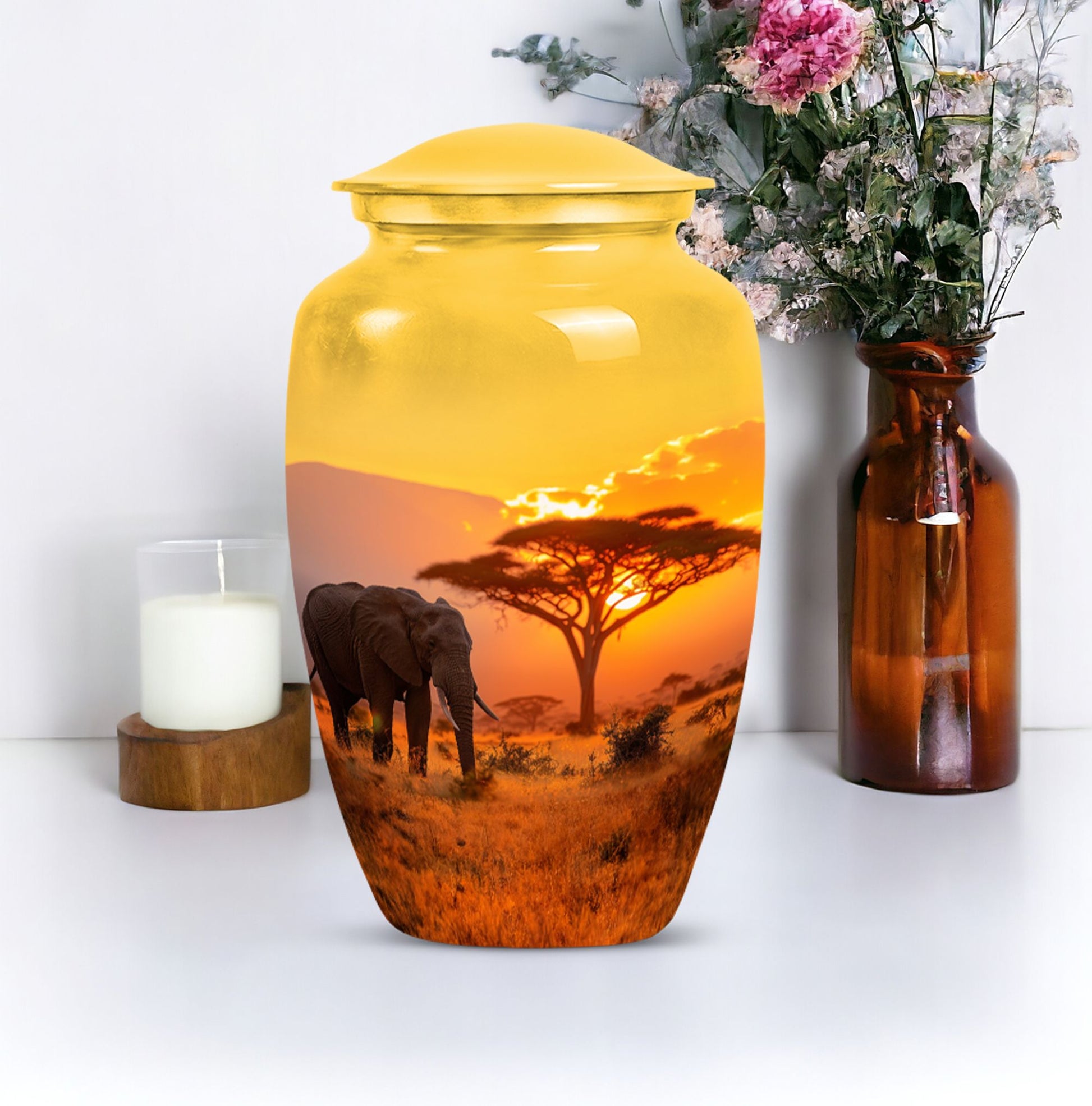 Elephant Urn with Butterfly theme for men's memorial, 