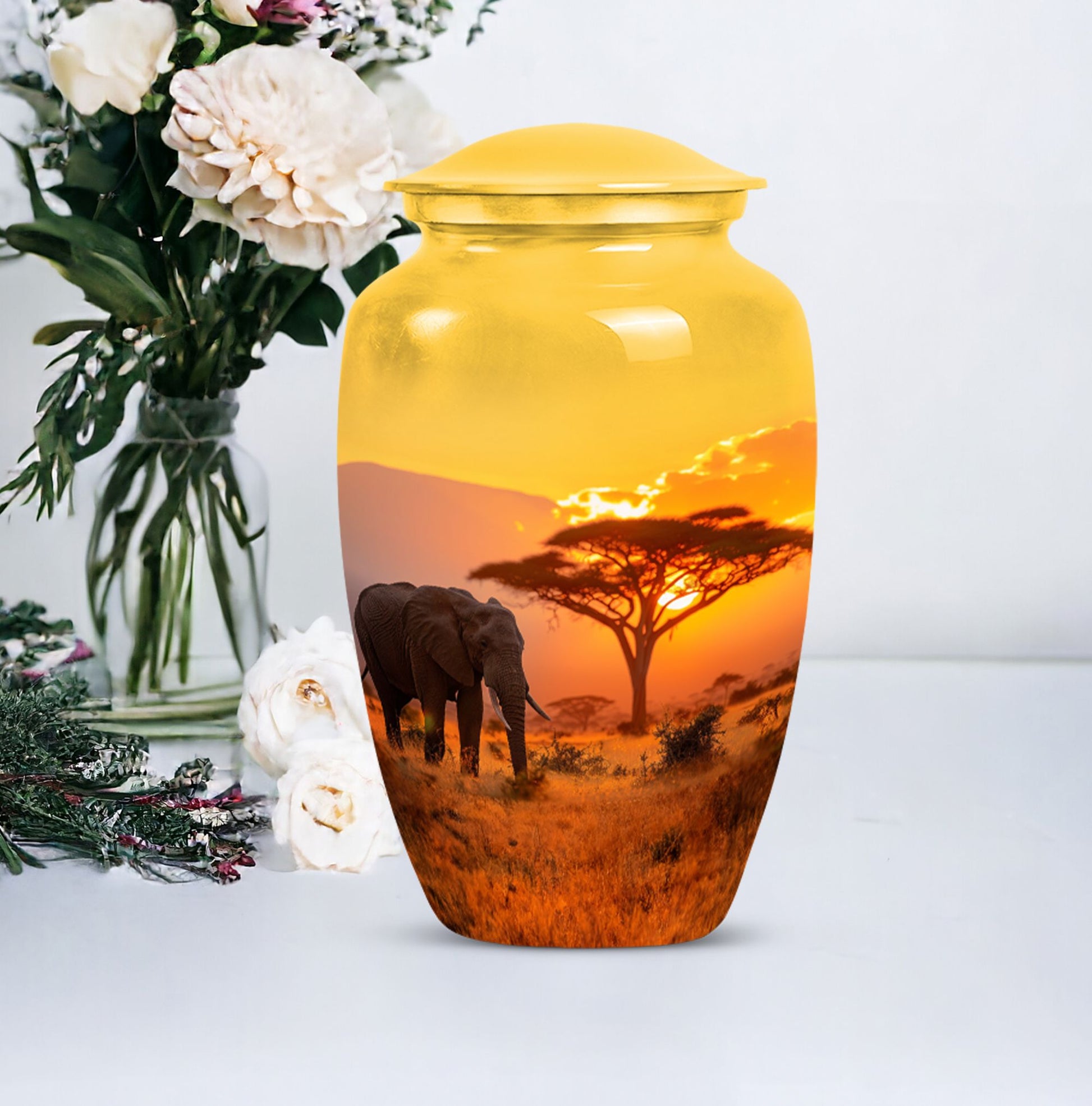 Elephant Urn with Butterfly theme for men's memorial, 