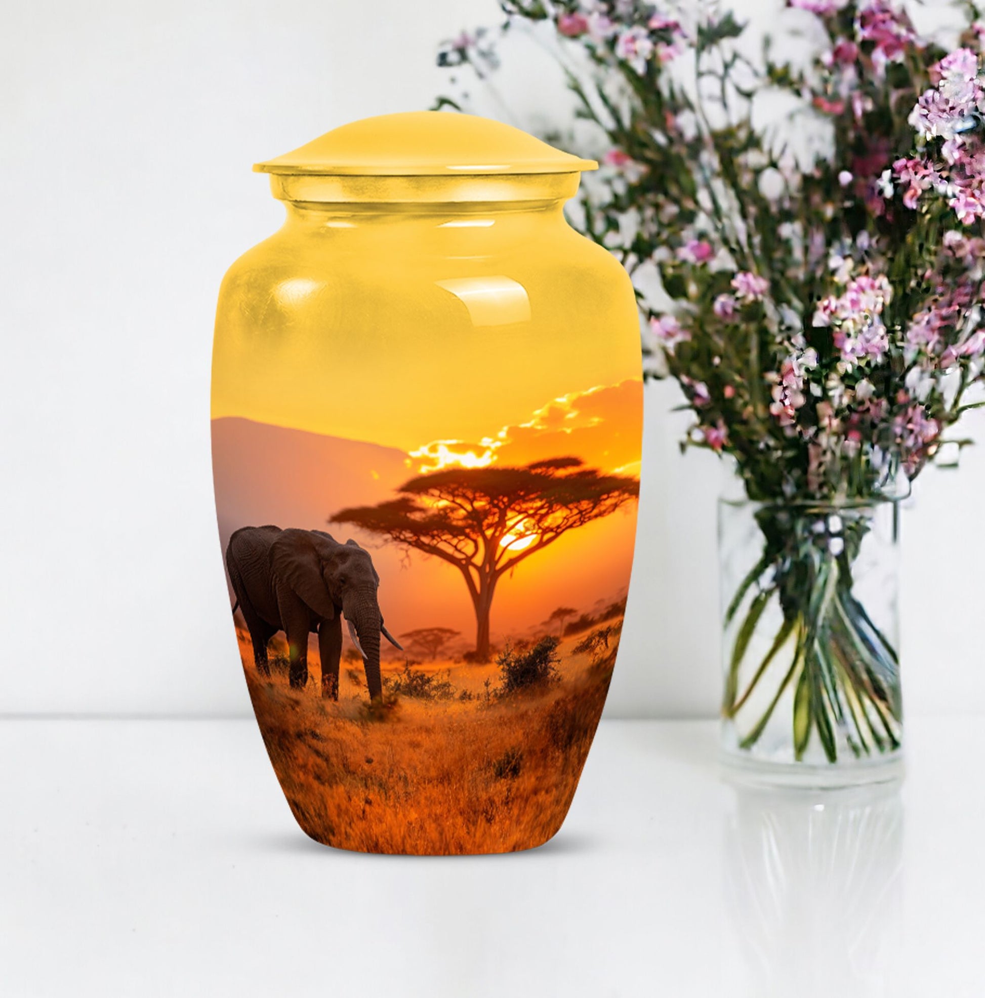 Elephant Urn with Butterfly theme for men's memorial, 