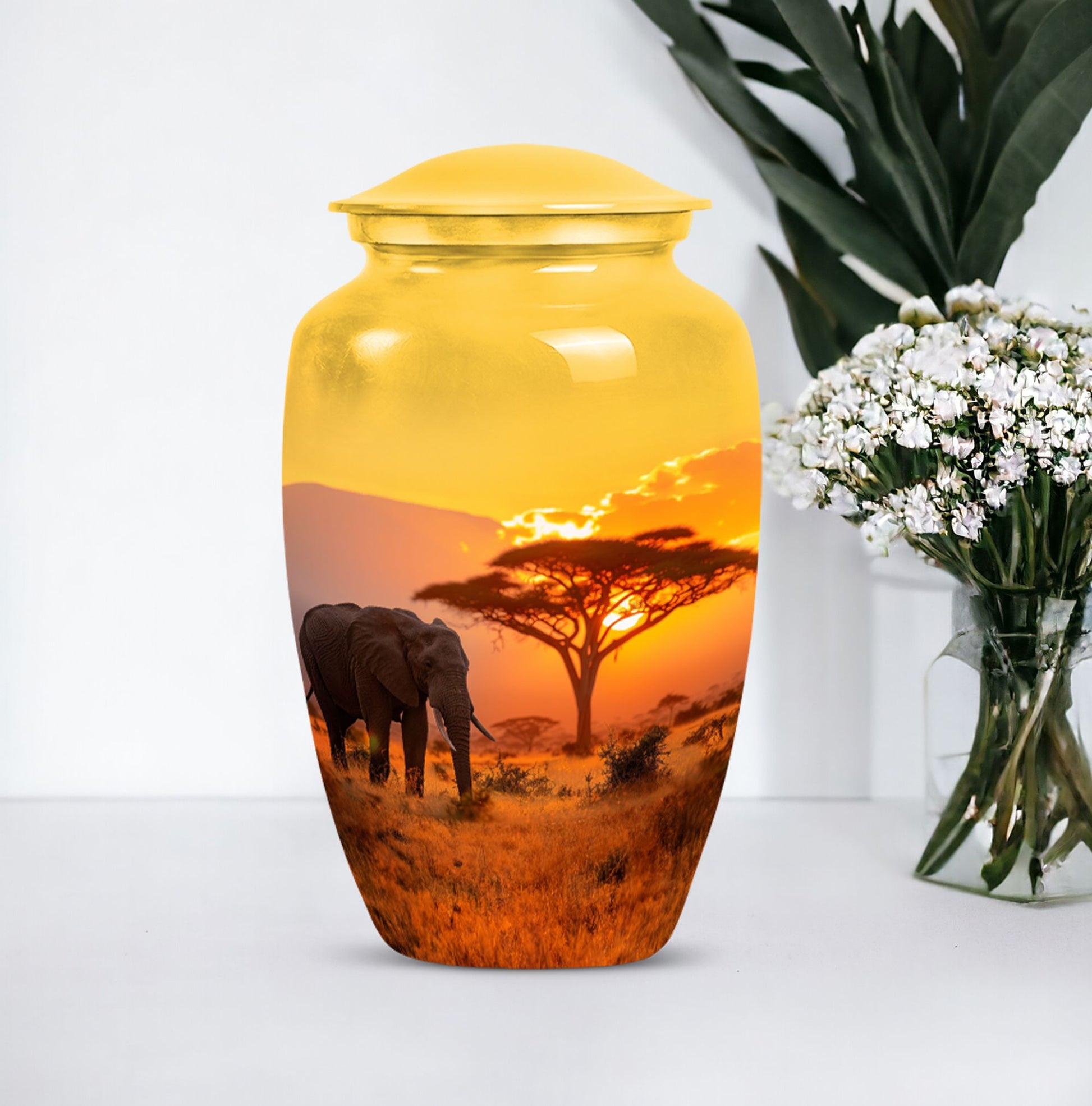 Elephant Urn with Butterfly theme for men's memorial, 