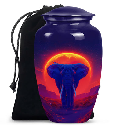 Large 10 inch classic elephant urn with butterfly design.