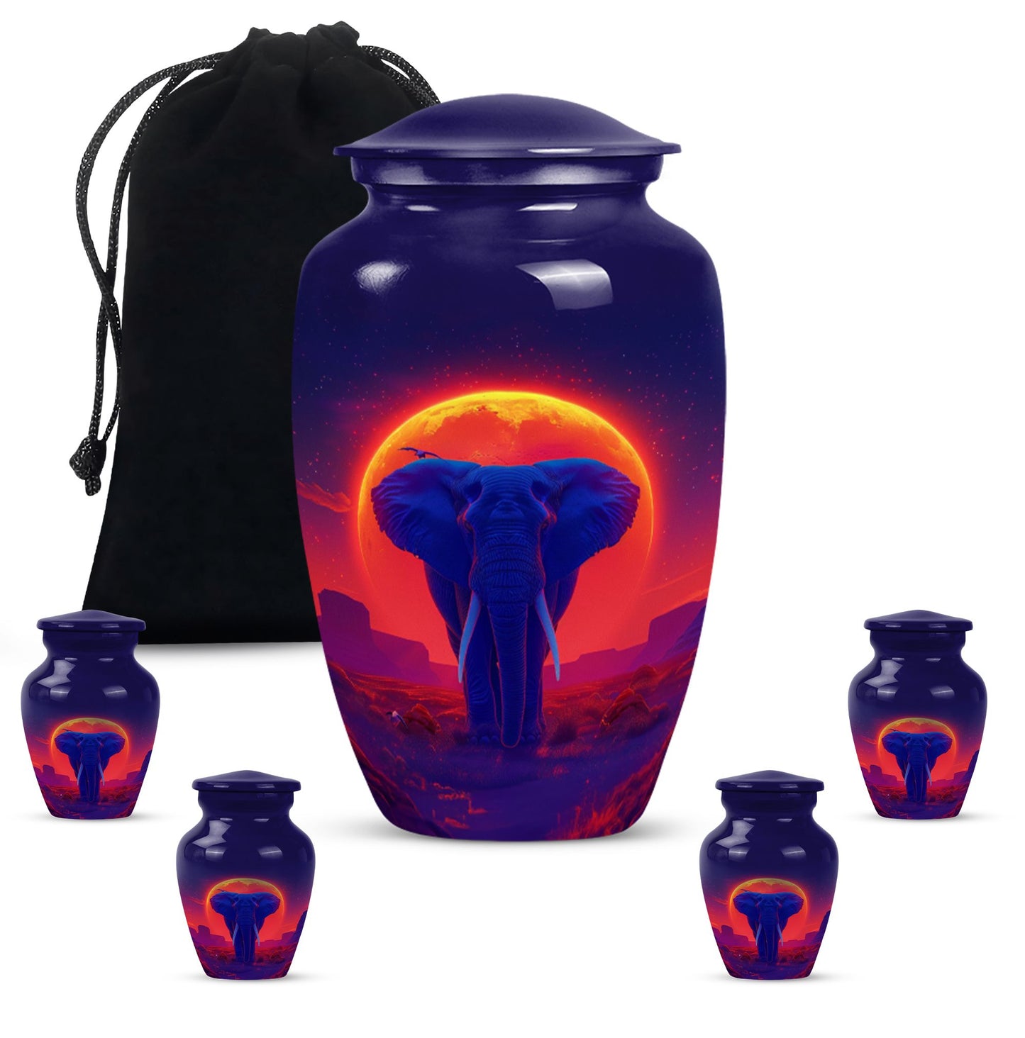 Large 10 inch classic elephant urn with butterfly design.