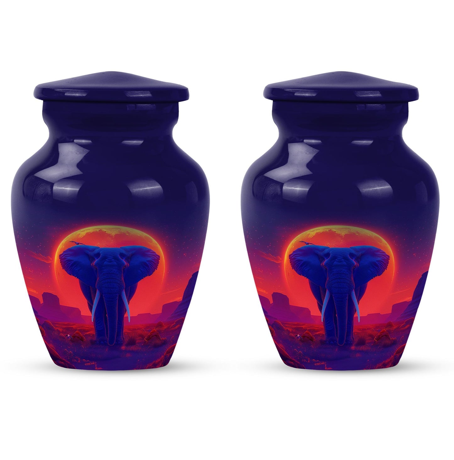 Large 10 inch classic elephant urn with butterfly design.
