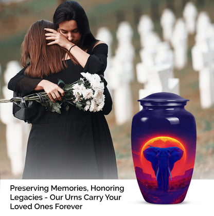 Large 10 inch classic elephant urn with butterfly design.