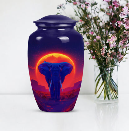 Large 10 inch classic elephant urn with butterfly design.