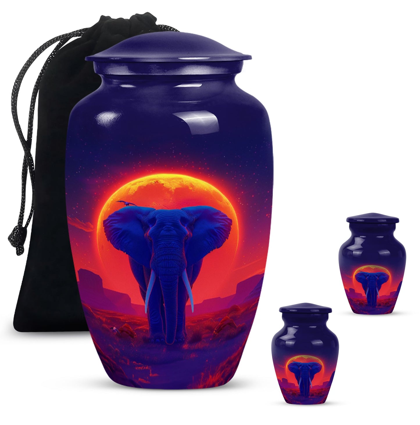 Large 10 inch classic elephant urn with butterfly design.