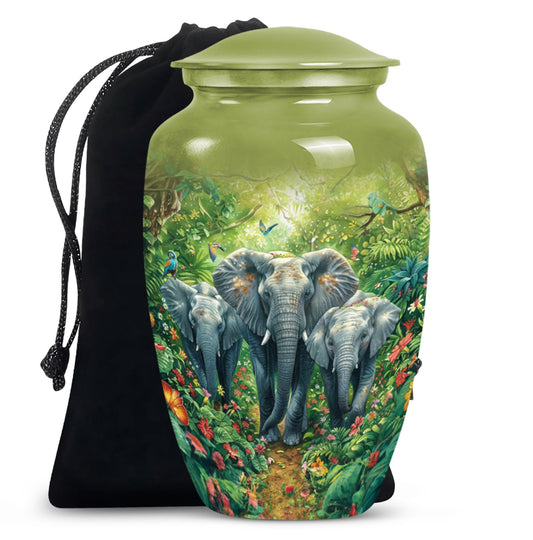 10 inch classic elephant urn with butterfly theme.