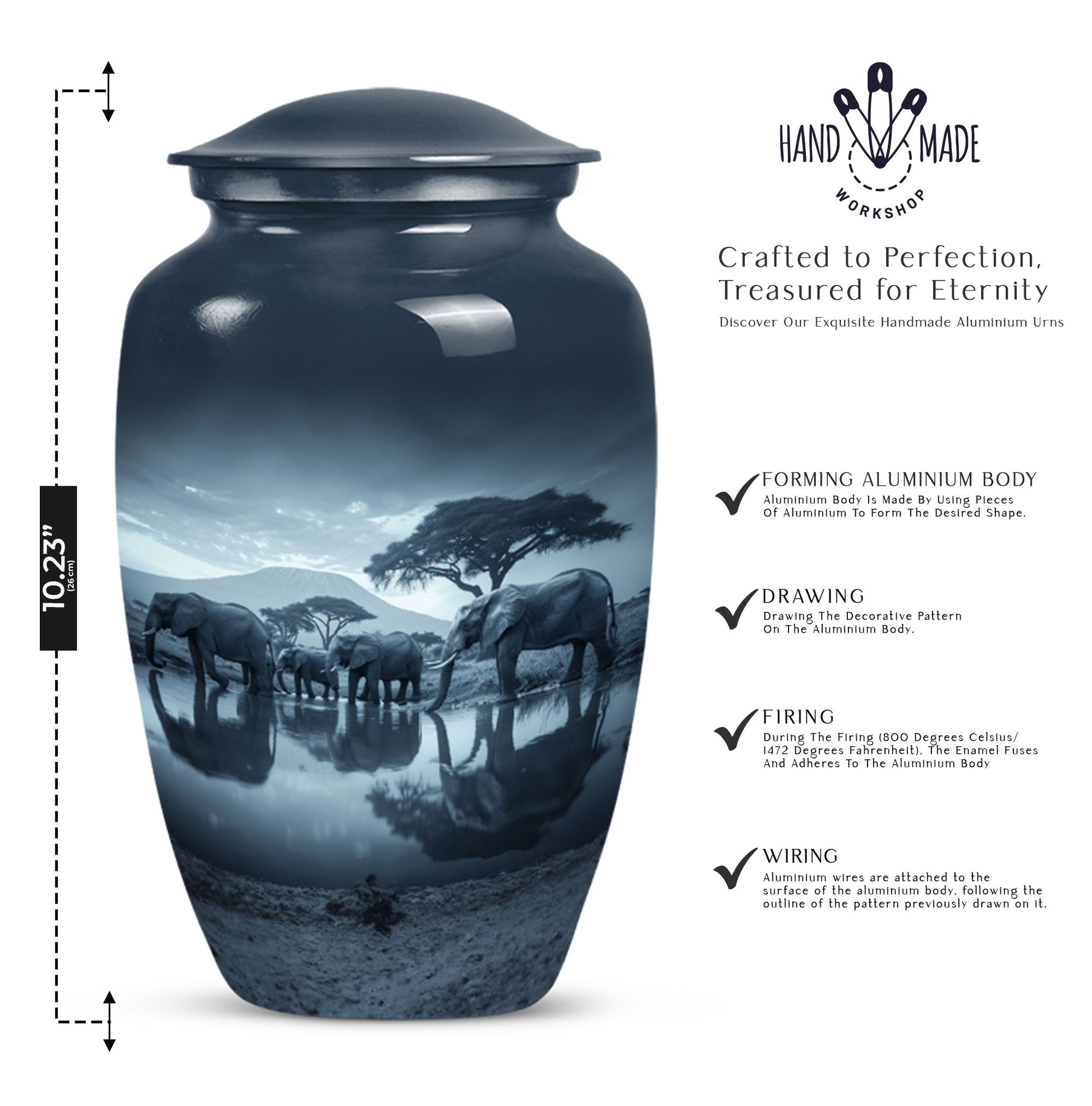 Classic 10-inch Elephant-themed cremation urn 