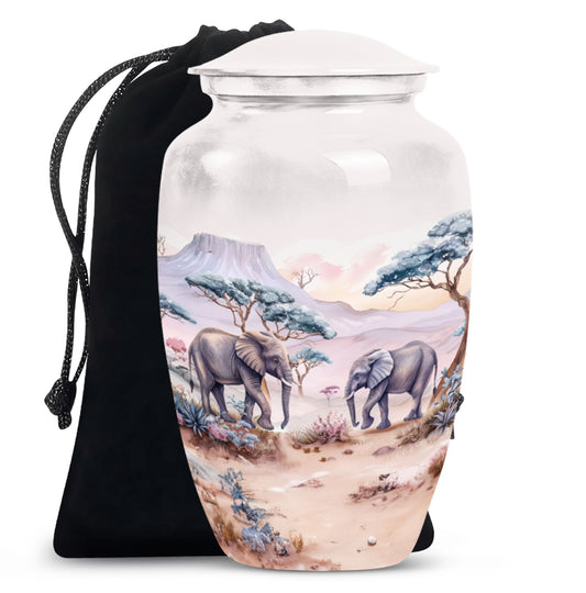 Butterfly themed elephant urn.