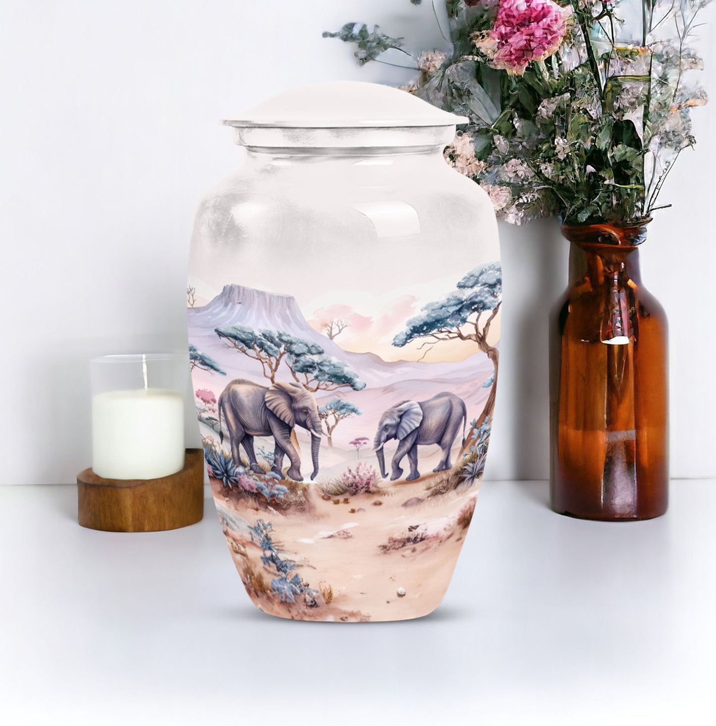 Butterfly themed elephant urn.