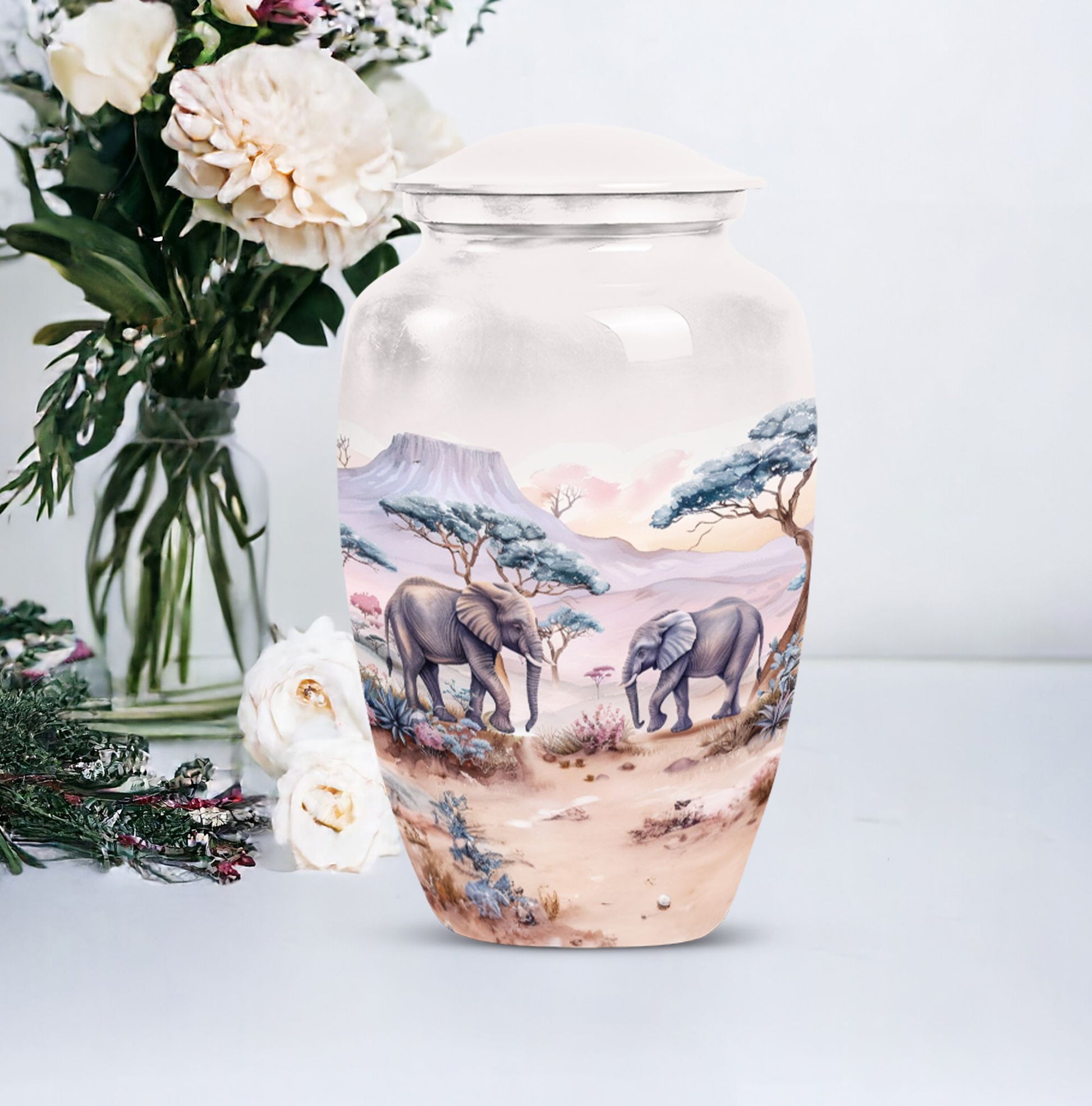 Butterfly themed elephant urn.